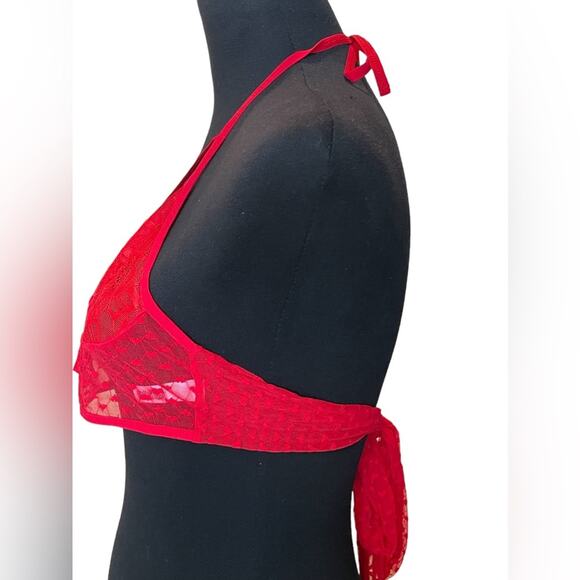 NEW ~ MAPALE ~. Lingerie Red Mesh Top w/ V-wire Extended Back Ties Small - Picture 3 of 8